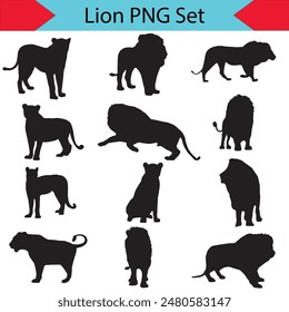  Set of lion silhouette vector illustration on white background