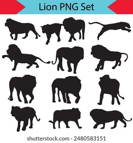  Set of lion silhouette vector illustration on white background