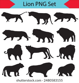  Set of lion silhouette vector illustration on white background