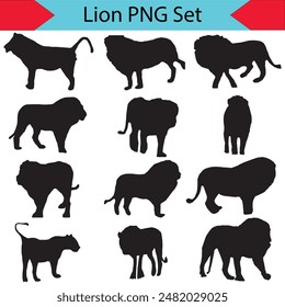  Set of lion silhouette vector illustration on white background