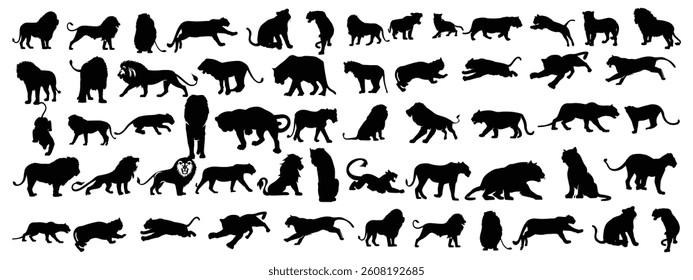 Set of lion silhouette vector illustration on white background