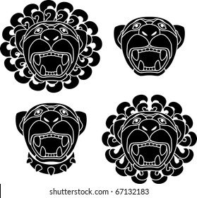 set of lion snouts. stencil. vector illustration
