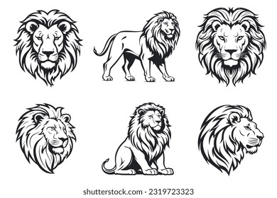 Set of Lion tattoo, Logo concept design collection. Vector illustration isolated