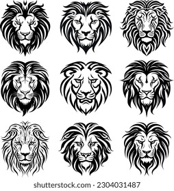 Diseño de la ilusión de la plantilla de Tatuaje del vector de cabezas de león
