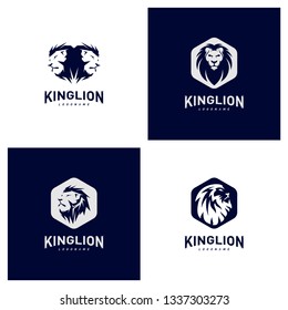 Set of Lions Logo Design Concept. King Lions Logo Design Template Vector. Icon Symbol