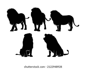 Set of Lions Silhouette Vector Isolated - Animal Silhouette Illustration