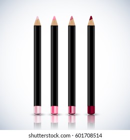 Set of Lip or Eye Pencil Package Design Premium Cosmetic Ads mock up template. 3D Realistic Vector Illustration.