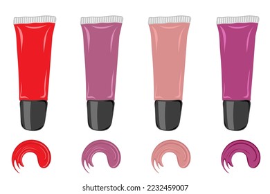 Set of  lip gloss tubeы. Makeup  and beauty concept. Vector illustration