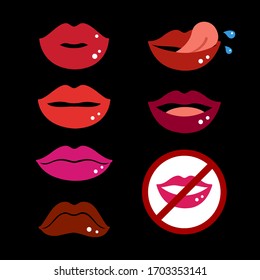Juego de iconos de labio sobre fondo negro.