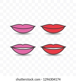 Set of lip icon simple silhouette flat style vector illustration on transparent background.