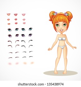 Set of lips, eyes, brows and lashes for a redheaded girl