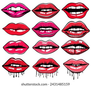 set lips glowing lipstick icon design vector illustration