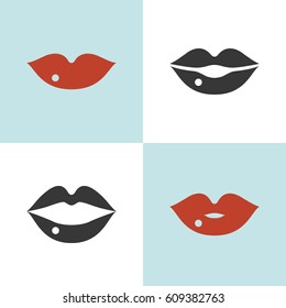 Set of lips icon, close and open mouth silhouette vector