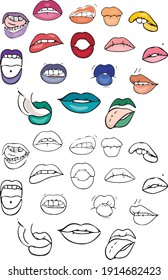 set lips illustration vector colorful
