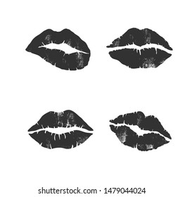Conjunto de marcas de labios aislados en blanco. Ilustración vectorial.
