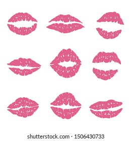 Set of Lips marks isolated on white. Colored lips.Vector illustration.