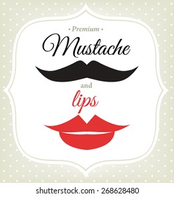 Set of lips and mustaches. Vector illustration.