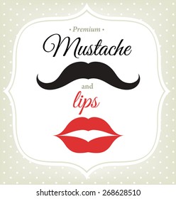 Set of lips and mustaches. Vector illustration.