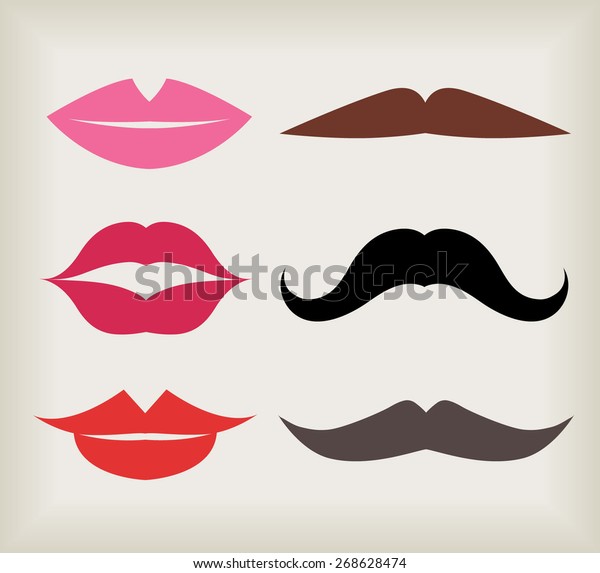 Set Lips Mustaches Vector Illustration Stock Vector Royalty Free 268628474 Shutterstock 1730