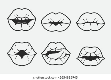 Conjunto de labios con estilo de contorno bueno para el icono, símbolo, diseño de elementos, diseño de tatuajes, libro para colorear, etc