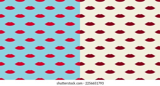 Set of Lips Seamless Pattern Background. World Kiss Day, Valentine's Day.