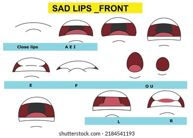 Set Of Lips Vectors For Lip-sync  Can Be Used For Character Animate And Animate. For Character Lip Sync And Expressions ,these R Sad Lip Set