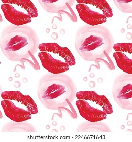 conjunto de labios acuarela patrón romance rosa brillante