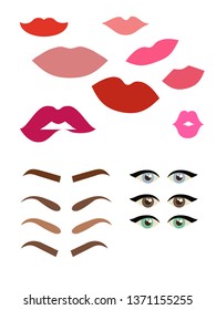 Set lipstick and eyes and eyebrows vector 