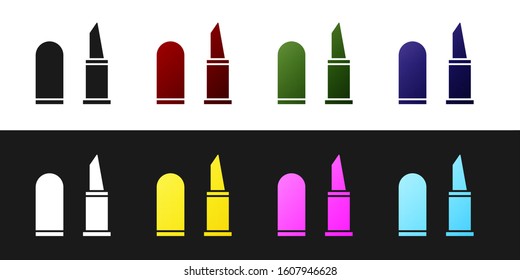Set Lipstick icon isolated on black and white background.  Vector Illustration
