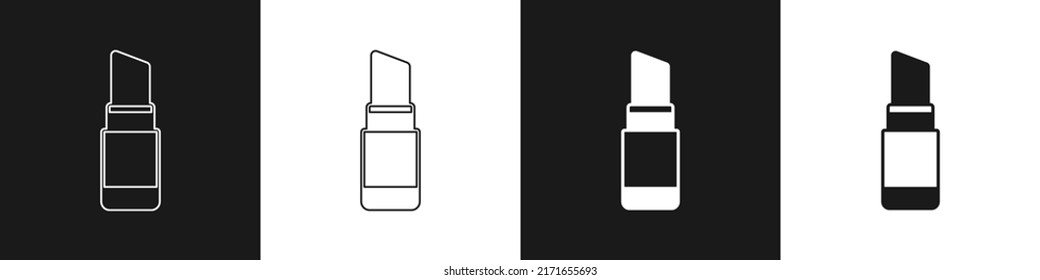 Ajuste el icono de lápiz labial aislado en fondo blanco y negro. 8 de marzo. Día Internacional de la Mujer Feliz.  Vector