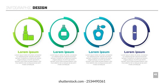 Definir arquivo de batom, perfume, perfume e unha. Modelo de infográfico comercial. Vetor