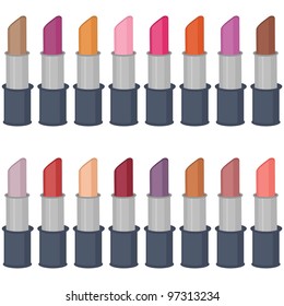 set with lipsticks on white