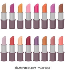 set with lipsticks on white