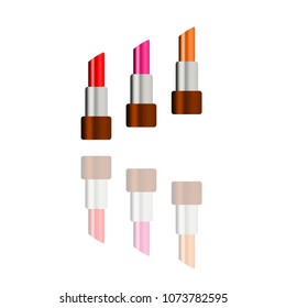 Set of  lipsticks with reflection isolated on white background. vector illustration