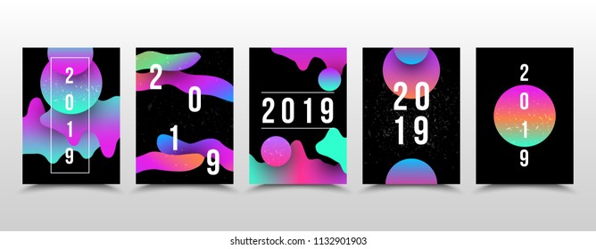 Set of liquid 2019 page template for calendar cover design or annual report. Vector Illustration EPS 10