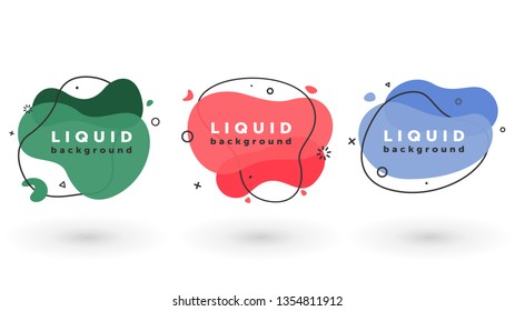 Set of liquid abstract geometric shapes. Fluid flat elements for social post, minimal banner, logo. Futuristic trendy dynamic elements. Abstract background. Eps10 vector.