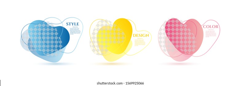 Set of liquid, abstract shapes. Dynamic color shapes and lines with light gradient transition. Isolated on white background. Vector illustration