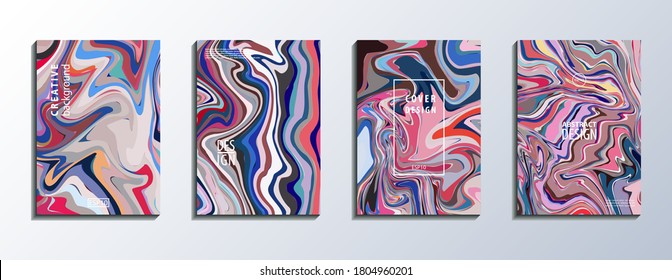 Set of liquid acrylic texture covers. For posters, placards, publications, business cards, invitations, print and online. Abstract fluid art.