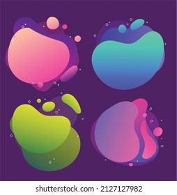 Juego de banners líquidos. Colección de imágenes abstractas brillantes, manchas de pintura. Patrones orgánicos, mundo digital y diseño de sitios web. Carteles o carteles de decoración. Dibujo vectorial plano de dibujos animados