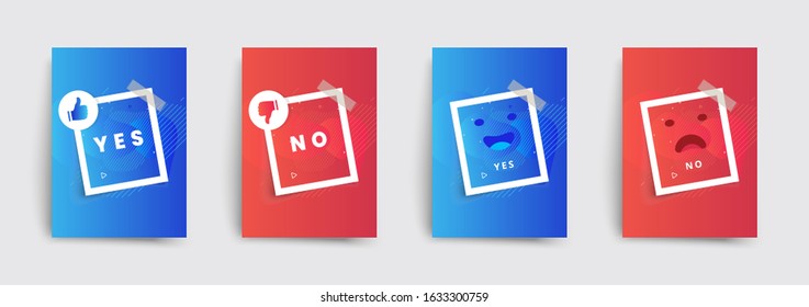 Set of liquid brochures templates. Thumb up and thumb down icons set. Yes or no Red and blue colors.  
