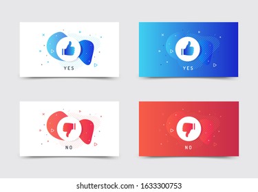 Set of liquid  card templates. Thumb up and thumb down icons set. Yes or no Red and blue colors.  