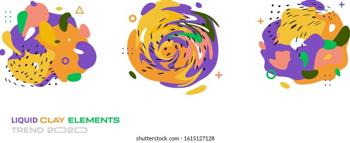 Set of liquid clay color abstract geometric shapes. Elements for  banner, logo, social post. Futuristic trendy dynamic elements. Abstract background. Vector.