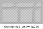 Set of liquid clear glass frames, isolated on a transparent background. Realistic vector glass plates or display banners for user interface.