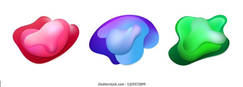 Set of liquid color abstract 3d geometric shapes. Illustration in trendy bright gradient colors with abstract fluid shapes, paint splashes, ink drops for text - banner and cover on white background
