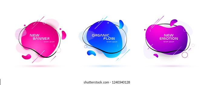 Set of liquid color abstract geometric shapes. Fluid gradient elements for minimal banner, logo, social post. Futuristic trendy dynamic elements. Abstract background. Eps10 vector.