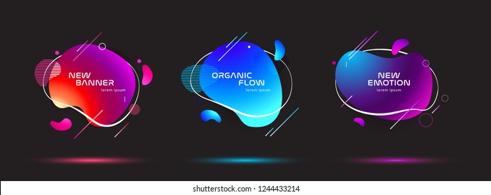 Set of liquid color abstract geometric shapes. Fluid gradient elements for minimal banner, logo, social post. Futuristic trendy dynamic elements. Abstract background. Eps10 vector.