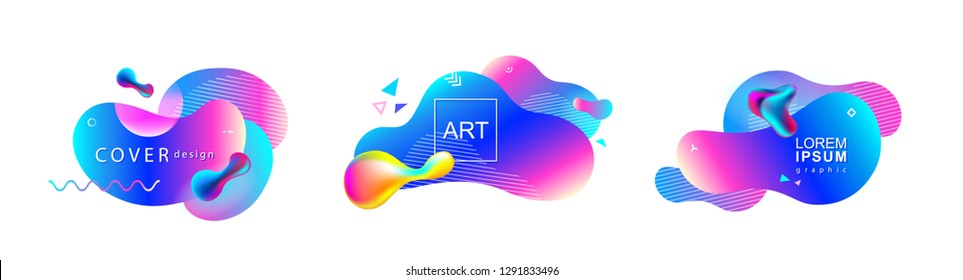 Set of liquid color abstract geometric shapes. 
Fluid gradient details.
Futuristic trendy dynamic elements for trendy cover, minimal banner, geometric logo, bauhaus backgrounds, placard. Vector