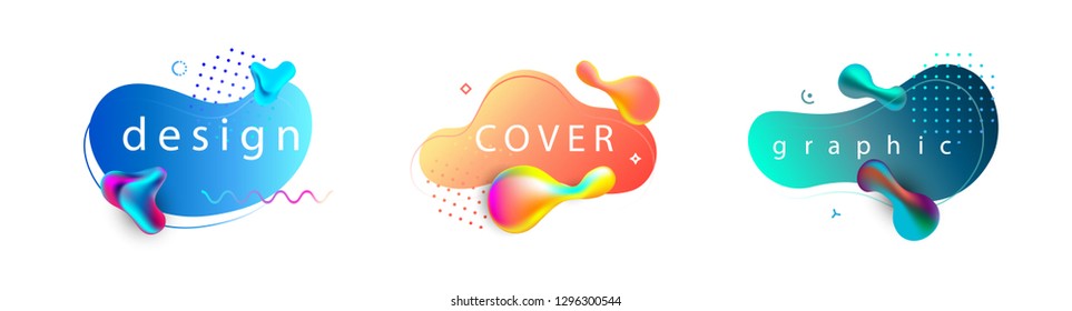 Set of liquid color abstract geometric shapes. 
Fluid gradient banners.
Futuristic trendy dynamic elements for cover, minimal  logo, social post.
Vector illustration