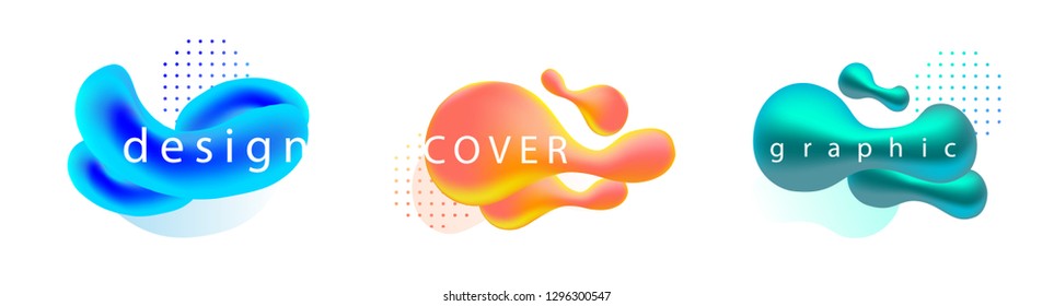 Set of liquid color abstract geometric shapes. 
Fluid gradient banners .
Futuristic trendy dynamic elements for cover, minimal  logo, social post.
Vector illustration