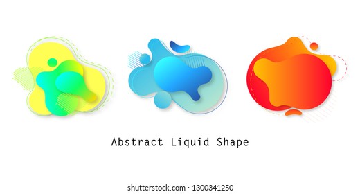 Set of liquid color abstract geometric shapes with geometric lines, dots. Abstract shapes composition. Vector